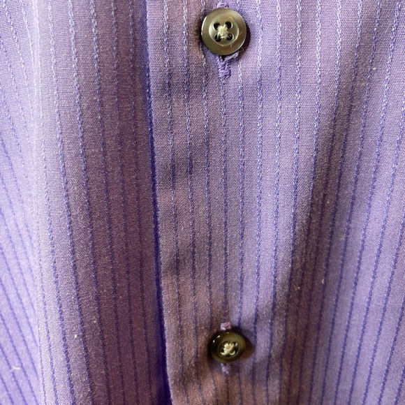 Van Heusen Shirt Mens 17 1/2 34/35 Satin Stripe Button Up Purple Long Sleeve EUC - Picture 5 of 7